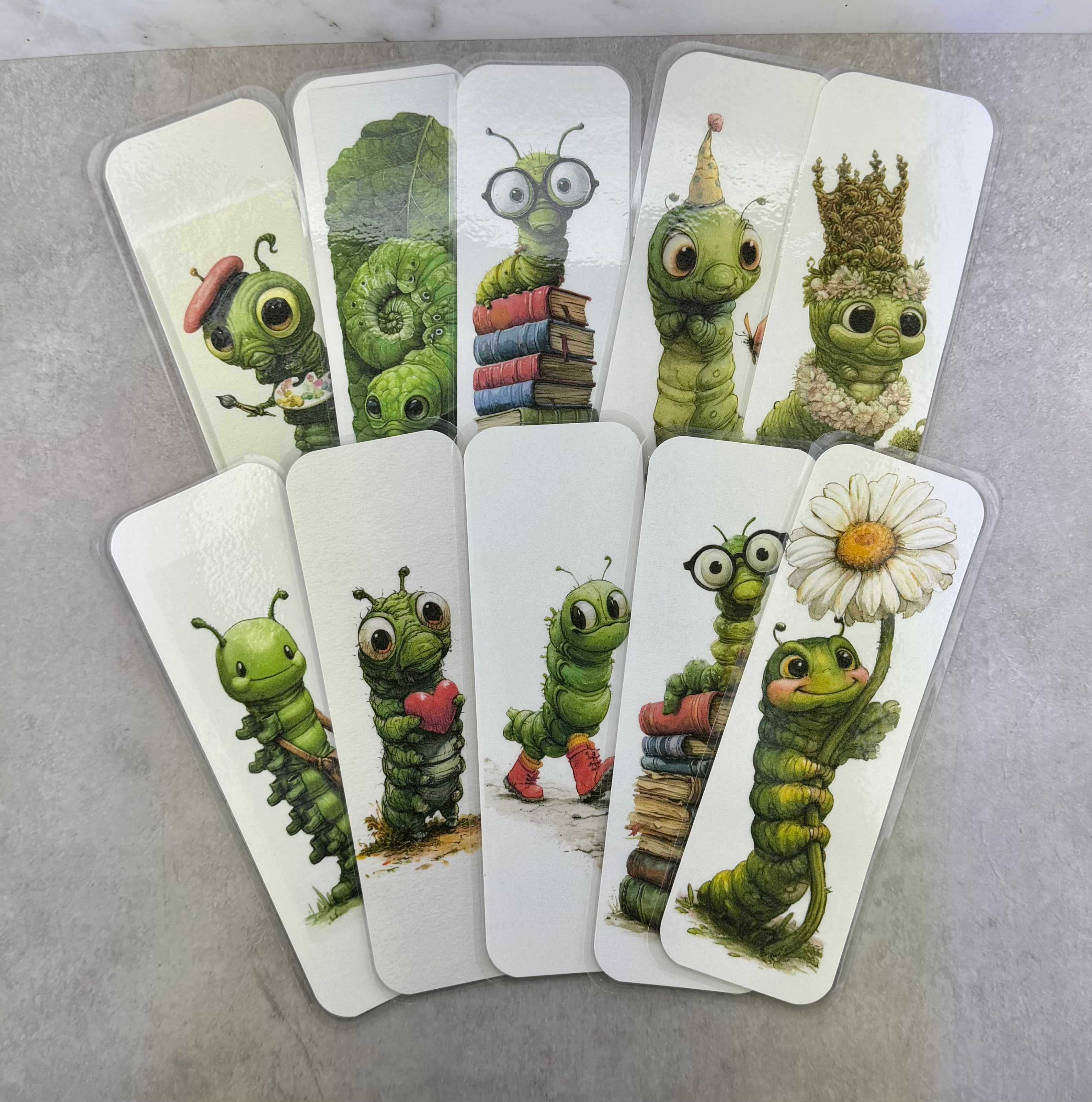 Caterpillar Bookmarks | Set of 10 Laminated Whimsical Bookmarks | Cute Book Lover Gift