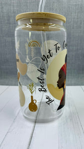 Introducing The Best Is Yet To Come Glass Tumbler. Crafted with a UV DTF transfer, this 16 oz tumbler features a motivational quote to inspire you daily. Enjoy your favorite beverage while reminding yourself that the best is yet to come. Stay positive and motivated with this stylish glass tumbler.