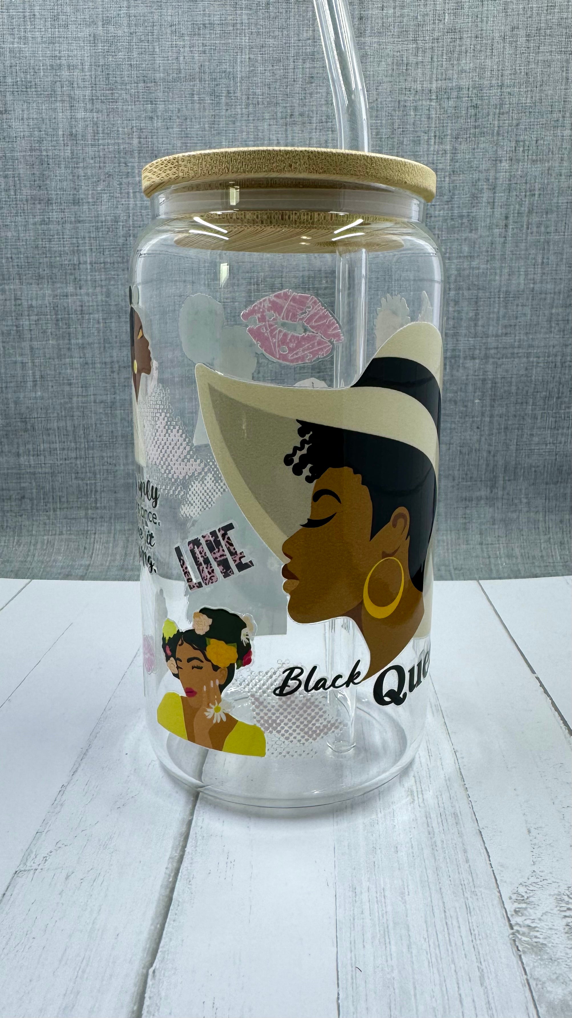 Introducing the Black Queen Glass Tumbler, the perfect companion for your drinkware collection. Made from high-quality glass, this 16 ounce tumbler features a UV DTF transfer, ensuring vibrant and long-lasting designs. Show off your love for black girl magic and make every moment amazing, because your needs matter too.