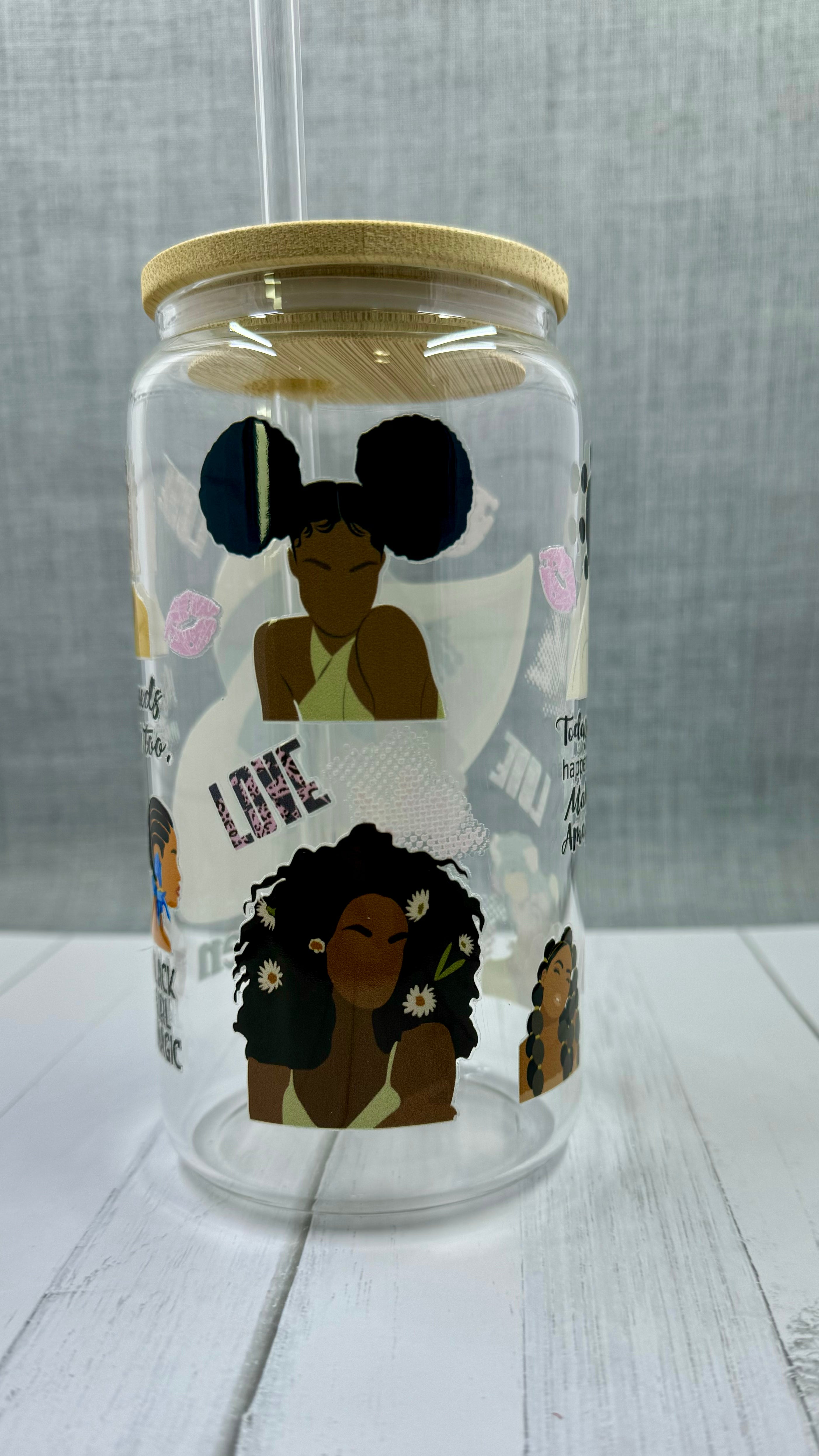 Introducing the Black Queen Glass Tumbler, the perfect companion for your drinkware collection. Made from high-quality glass, this 16 ounce tumbler features a UV DTF transfer, ensuring vibrant and long-lasting designs. Show off your love for black girl magic and make every moment amazing, because your needs matter too.