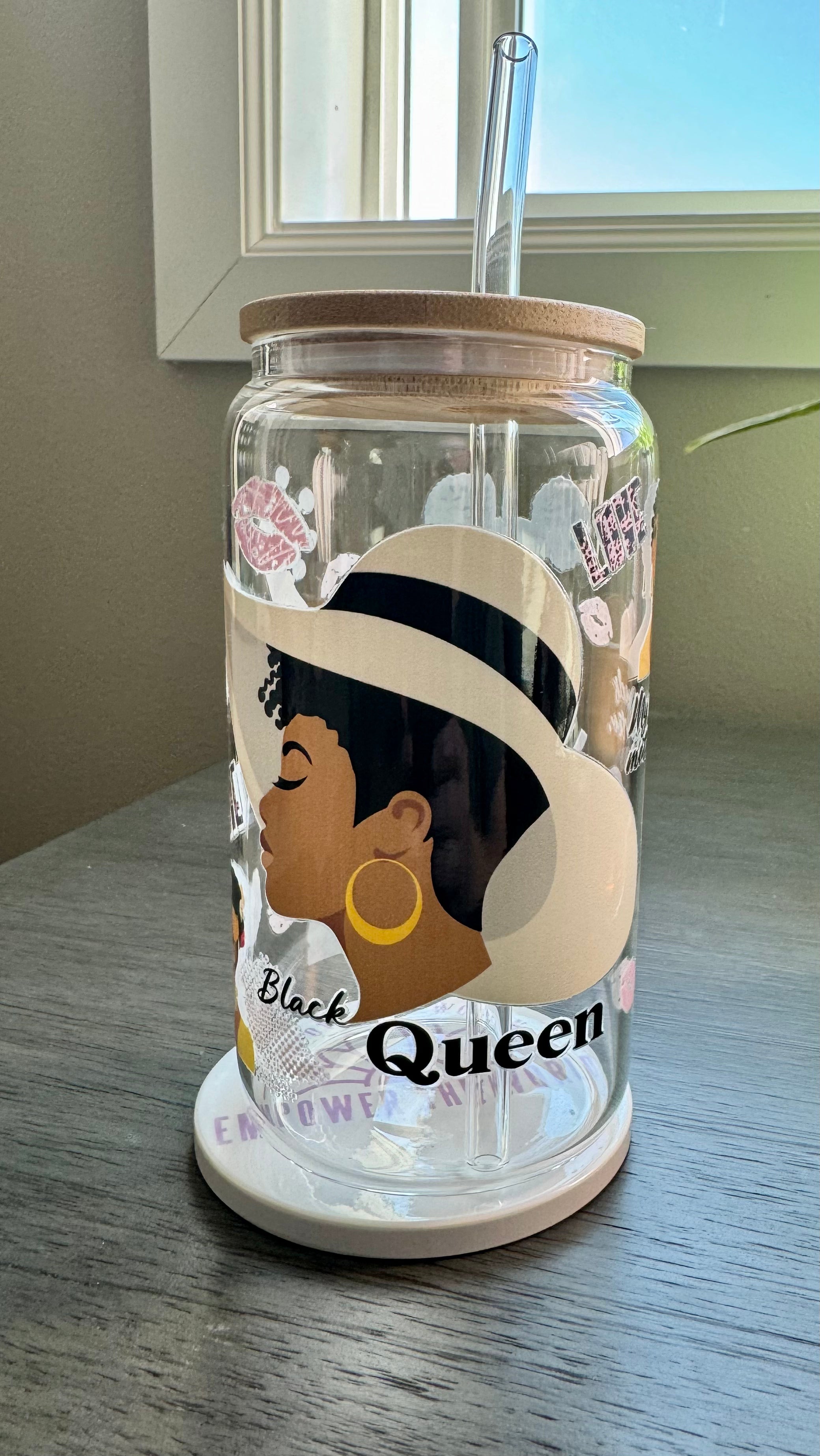 Introducing the Black Queen Glass Tumbler, the perfect companion for your drinkware collection. Made from high-quality glass, this 16 ounce tumbler features a UV DTF transfer, ensuring vibrant and long-lasting designs. Show off your love for black girl magic and make every moment amazing, because your needs matter too.