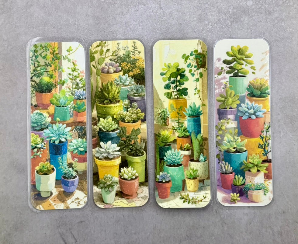 Botanical Succulent Bookmarks | Set of 4 Laminated Plant Bookmarks | Book Lover & Plant Lover Gift