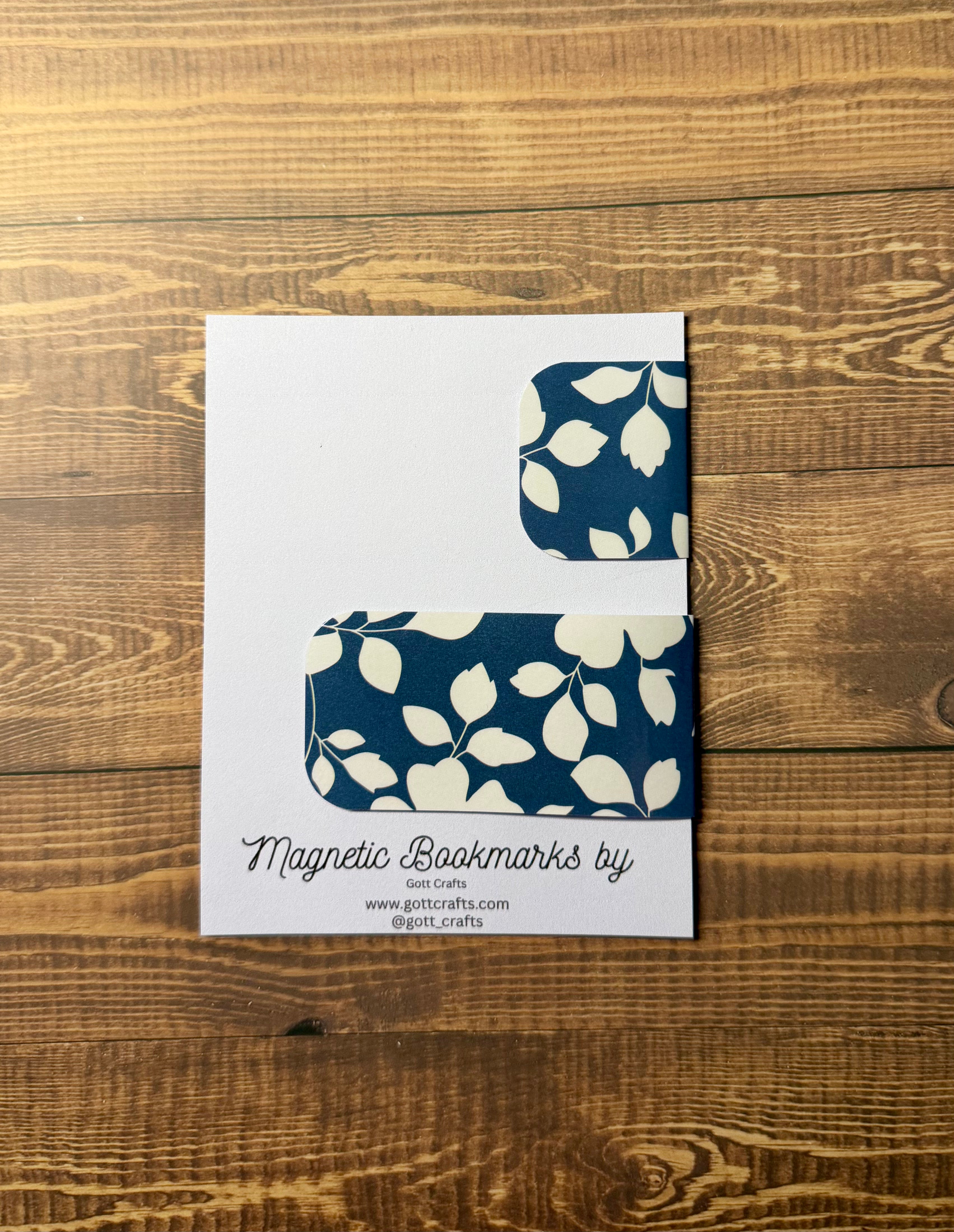 Blue & Beige Floral Magnetic Bookmarks | Set of 2 | Botanical Book Lover Gift