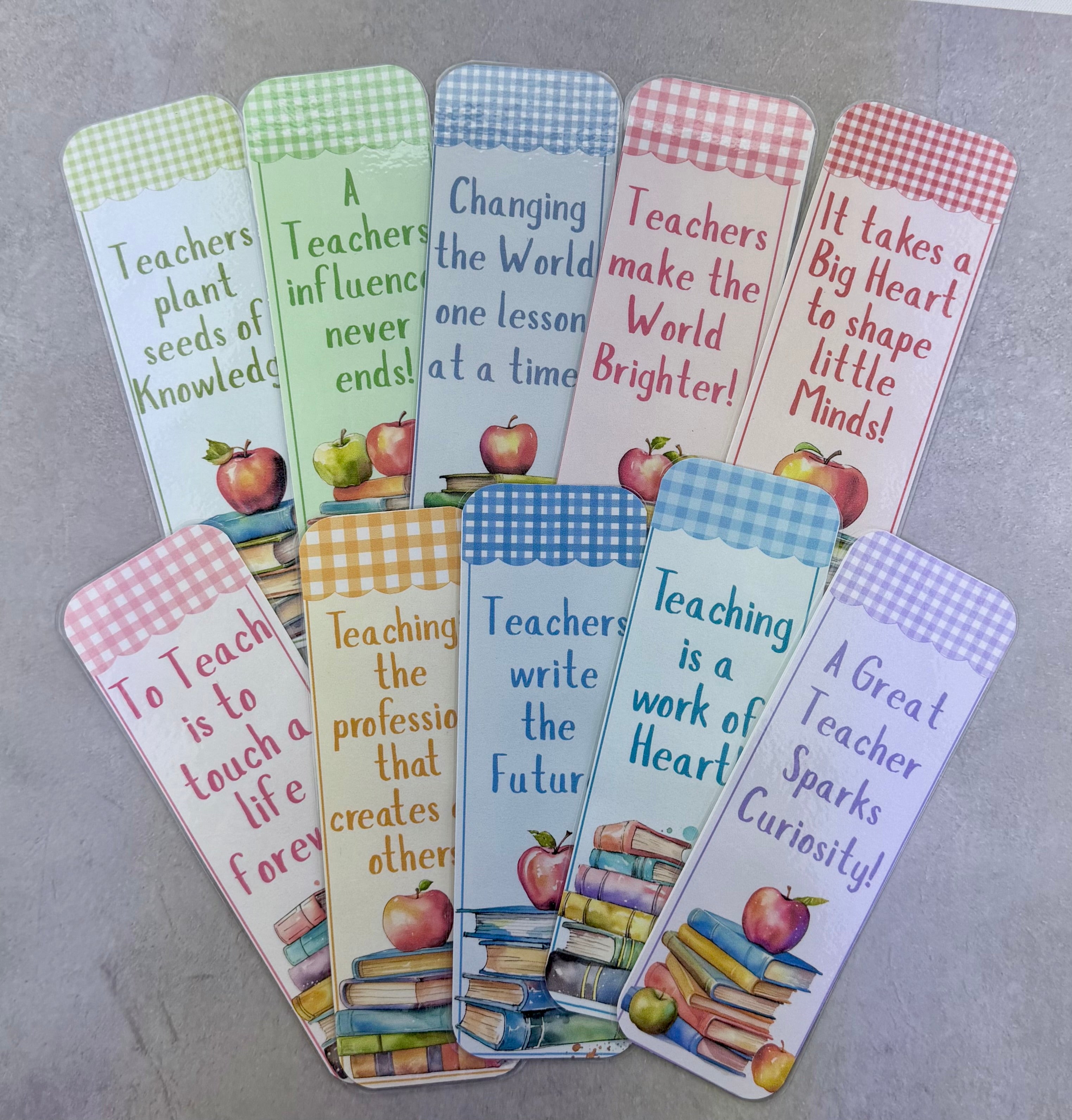 Set of 10 Teacher Bookmarks | Laminated Teacher Appreciation Gift | Inspirational Bookmarks for Teachers