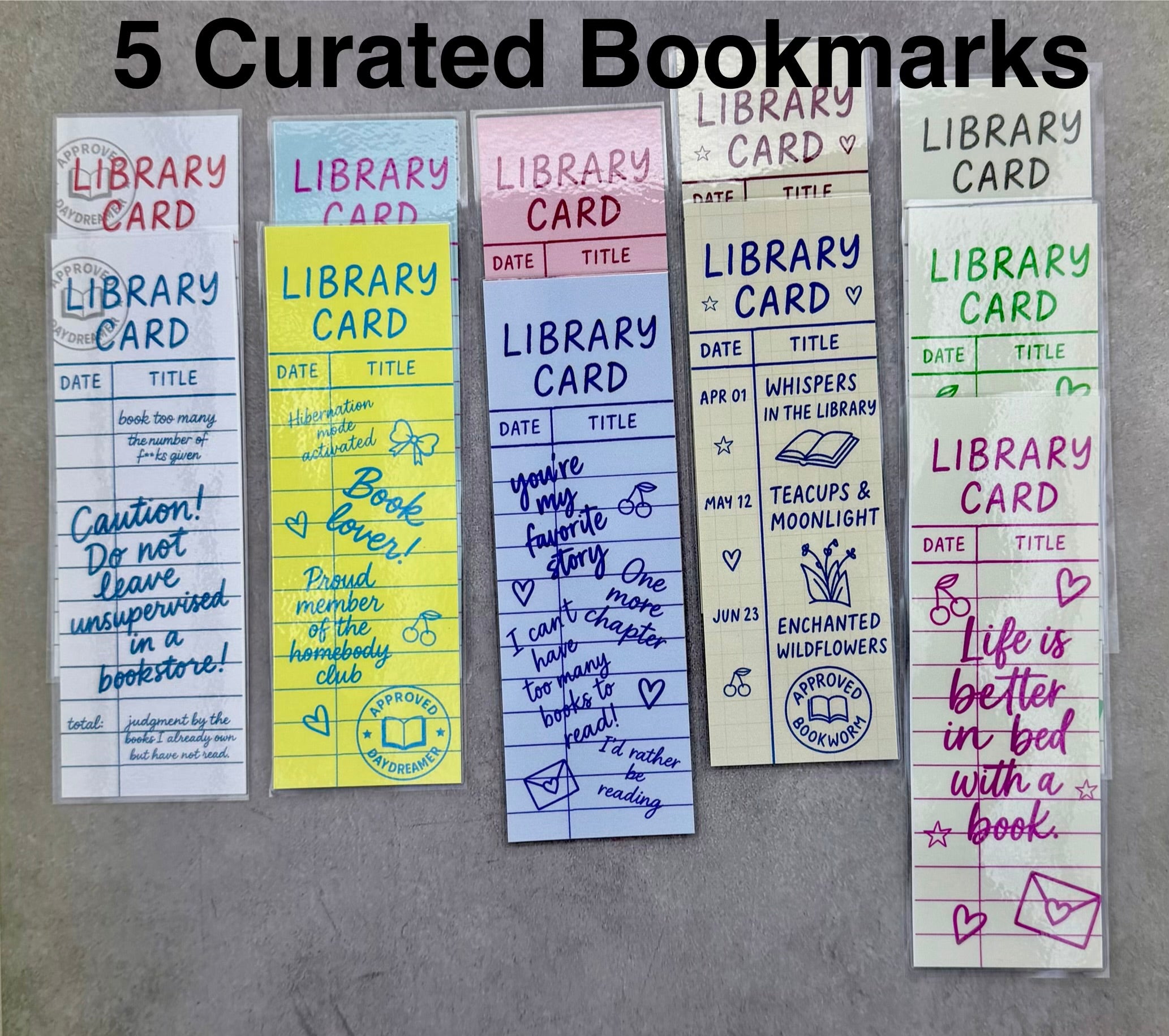 Vintage Library Card Bookmarks | Laminated Book Lover Bookmark Set | Choose 5 or 11