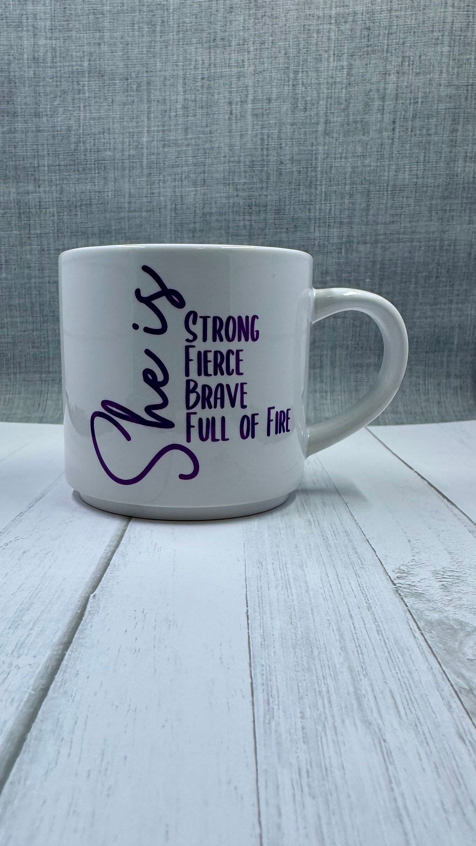 This mug shows everyone the inner strength you have. Made with long-lasting ceramic and infused with empowering words in long-lasting infusible ink, this mug is a daily reminder of the strength and resilience of women. Join the movement and start your day with a cup of empowerment by reminding others you are strong, fierce, brave, and full of fire. The infusible ink used in the design process ensures long-lasting and vibrant colors, making this mug a perfect addition to any collection. 