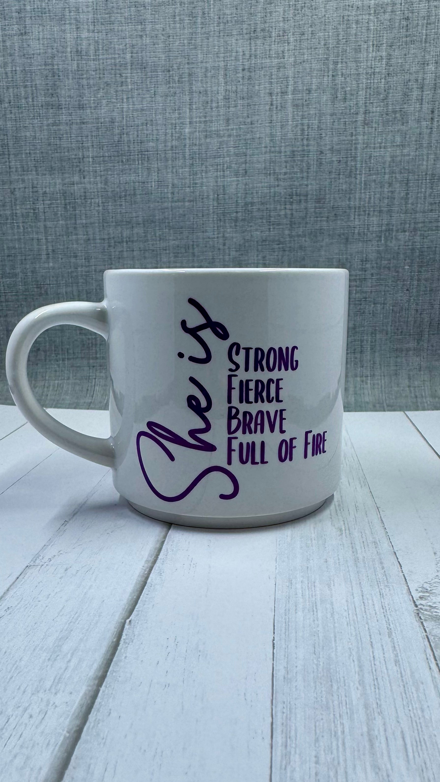 This mug shows everyone the inner strength you have. Made with long-lasting ceramic and infused with empowering words in long-lasting infusible ink, this mug is a daily reminder of the strength and resilience of women. Join the movement and start your day with a cup of empowerment by reminding others you are strong, fierce, brave, and full of fire. The infusible ink used in the design process ensures long-lasting and vibrant colors, making this mug a perfect addition to any collection. 