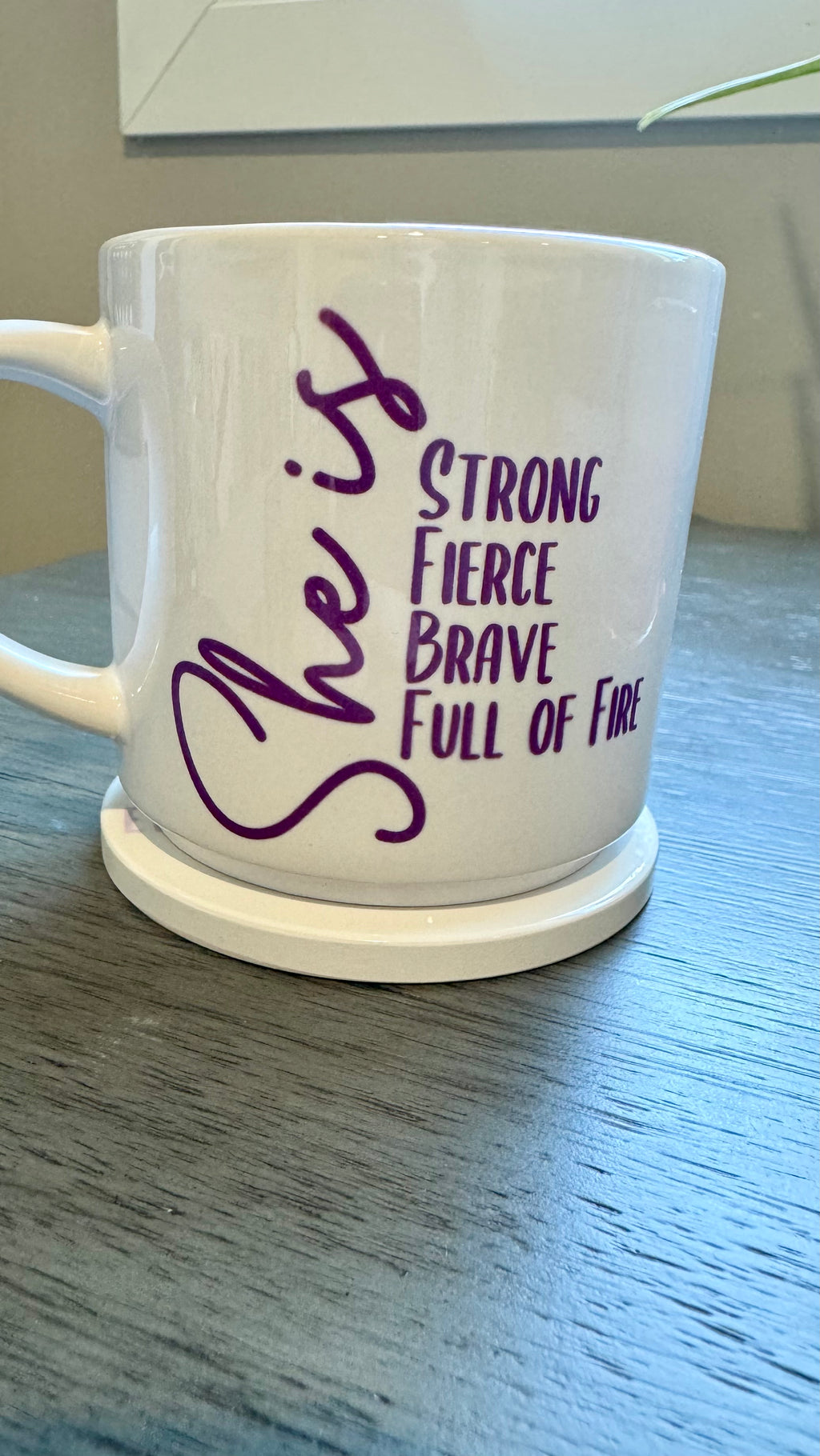 This mug shows everyone the inner strength you have. Made with long-lasting ceramic and infused with empowering words in long-lasting infusible ink, this mug is a daily reminder of the strength and resilience of women. Join the movement and start your day with a cup of empowerment by reminding others you are strong, fierce, brave, and full of fire. The infusible ink used in the design process ensures long-lasting and vibrant colors, making this mug a perfect addition to any collection. 