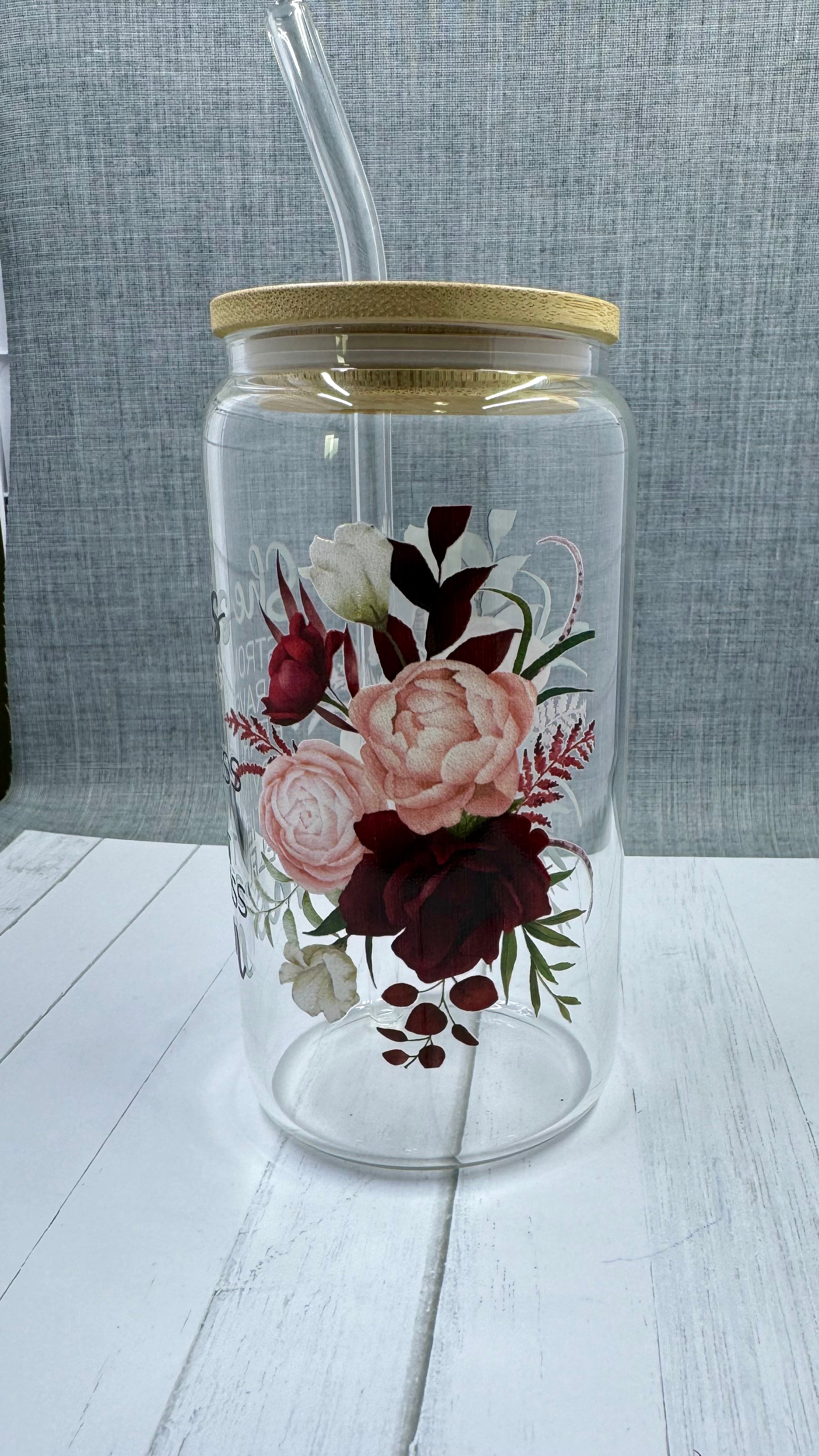 Elevate your gift-giving game with our She is...mom Glass Tumbler. Crafted with a 16 ounce capacity, this tumbler is adorned with beautiful red and pink roses. The UV DTF transfer showcases the phrase "she is strong brave fearless loving patient selfless mom", making it the perfect way to show appreciation for the special mom in your life.