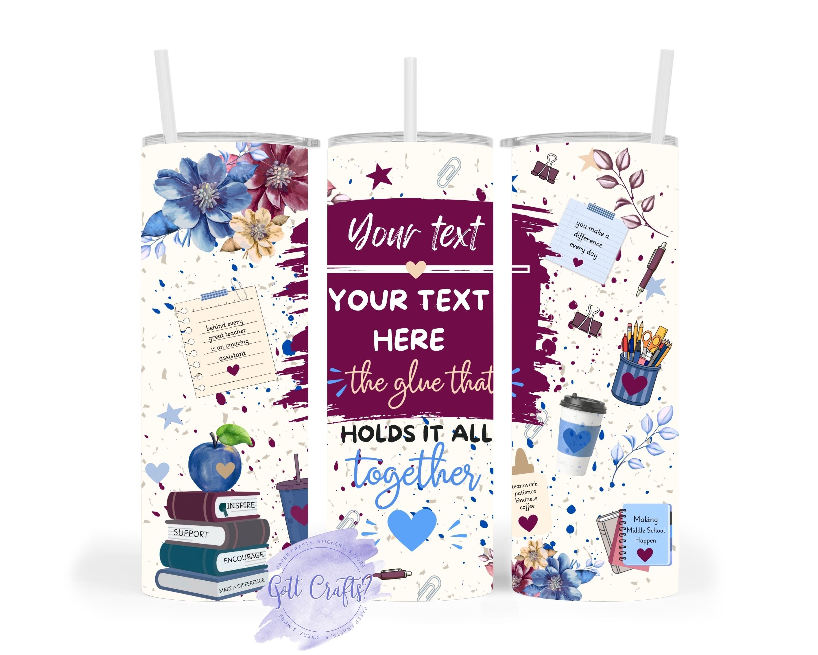 Personalized Teacher Tumbler - 20 oz Skinny Tumbler, Custom School Staff Gift