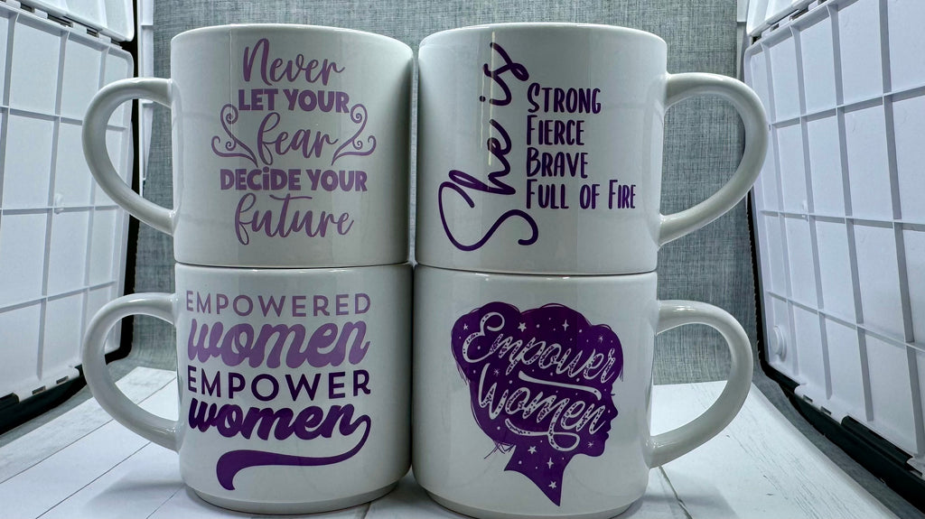 Elevate your morning routine with this set of 4 women empowerment mugs. Made of 100% ceramic and infused with inspiring designs, these 10 ounce mugs are sure to empower and motivate you throughout the day. Perfect for gifting and brightening anyone's day. Create a unique and stylish statement with these expertly crafted mugs.